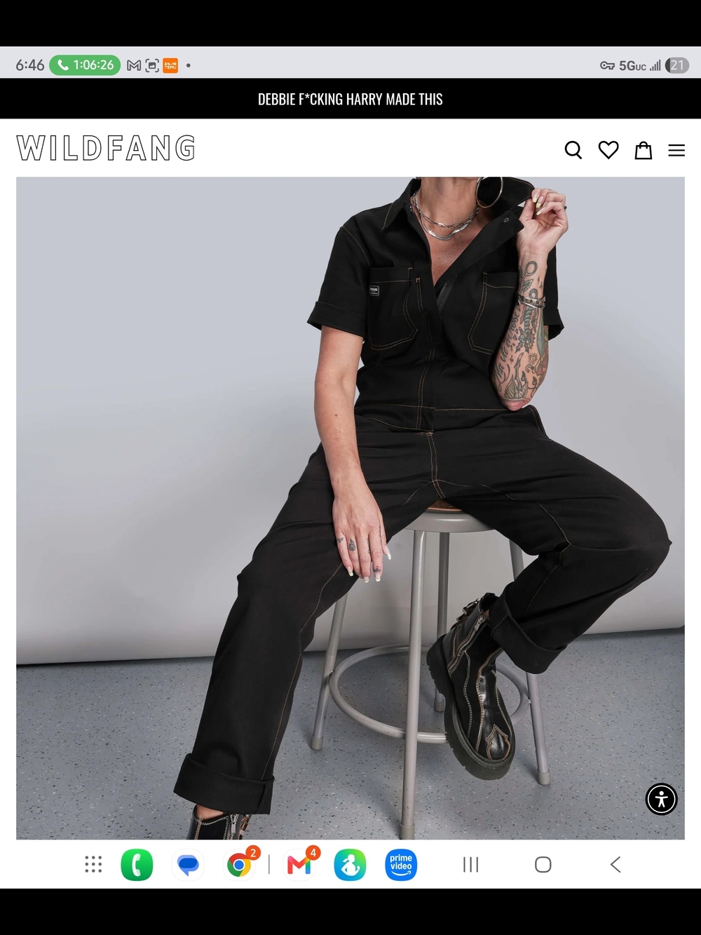 Wildfang Black Short-Sleeve Utility Jumpsuit with Contrast Stitching